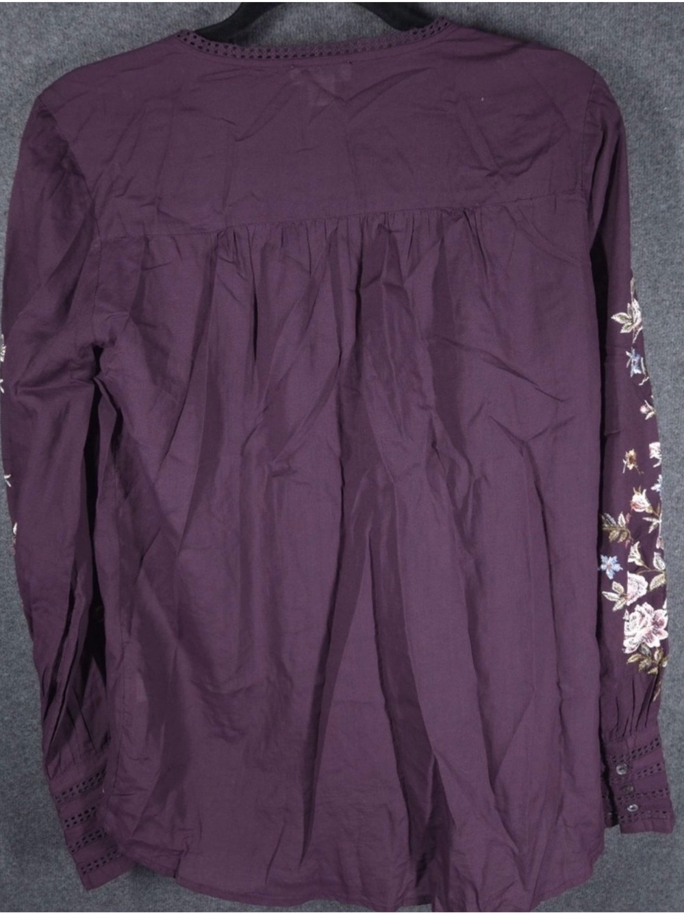 Sundance Plum Floral-Embroidered V-Neck Blouse - Picture 5 of 6